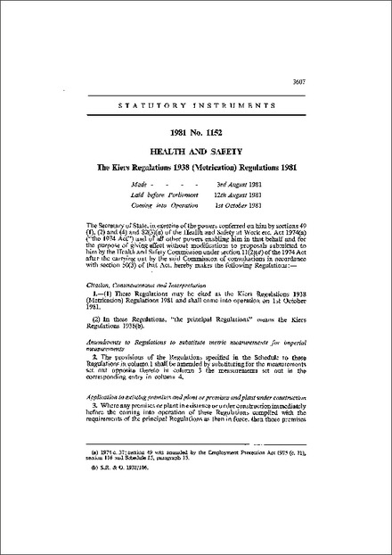 The Kiers Regulations 1938 (Metrication) Regulations 1981