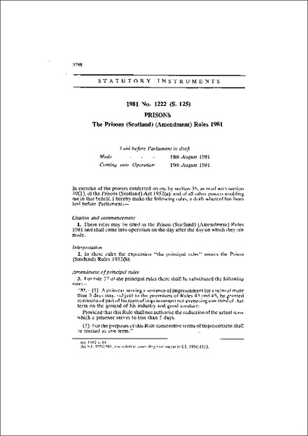 The Prisons (Scotland) (Amendment) Rules 1981