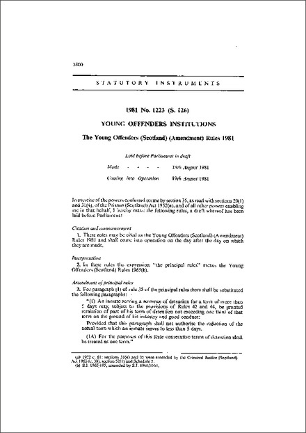 The Young Offenders (Scotland) (Amendment) Rules 1981