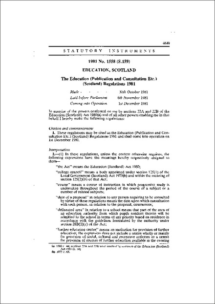 The Education (Publication and Consultation Etc.) (Scotland) Regulations 1981