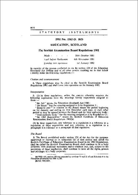 The Scottish Examination Board Regulations 1981