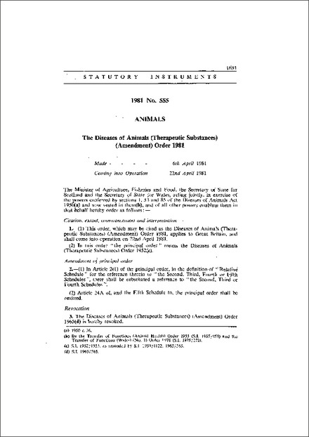 The Diseases of Animals (Therapeutic Substances) (Amendment) Order 1981