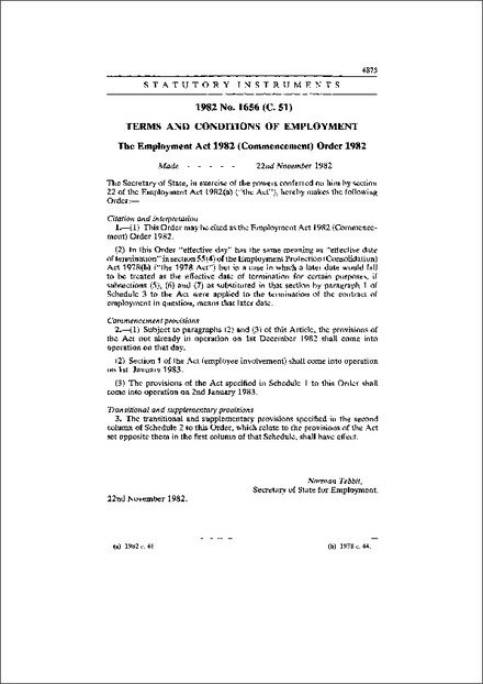 The Employment Act 1982 (Commencement) Order 1982