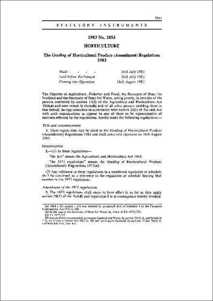 The Grading of Horticultural Produce (Amendment) Regulations 1983