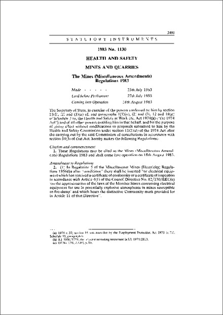 The Mines (Miscellaneous Amendments) Regulations 1983