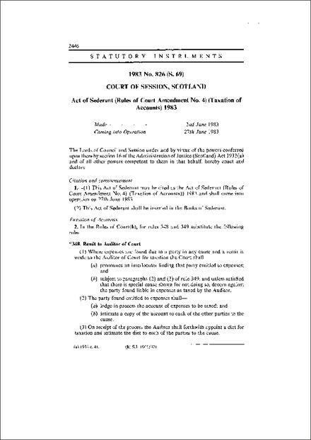 Act of Sederunt (Rules of Court Amendment No. 4) (Taxation of Accounts) 1983