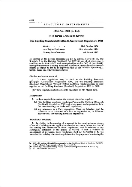 The Building Standards (Scotland) Amendment Regulations 1984
