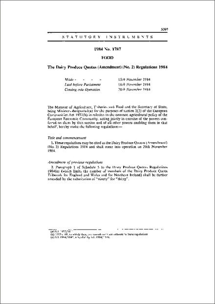 The Dairy Produce Quotas (Amendment) (No. 2) Regulations 1984