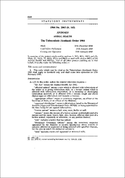 The Tuberculosis (Scotland) Order 1984