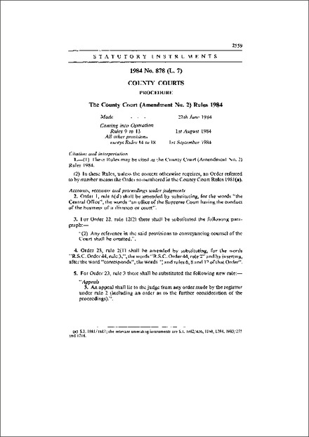 The County Court (Amendment No. 2) Rules 1984