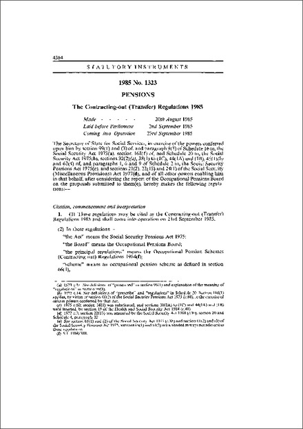 The Contracting-out (Transfer) Regulations 1985
