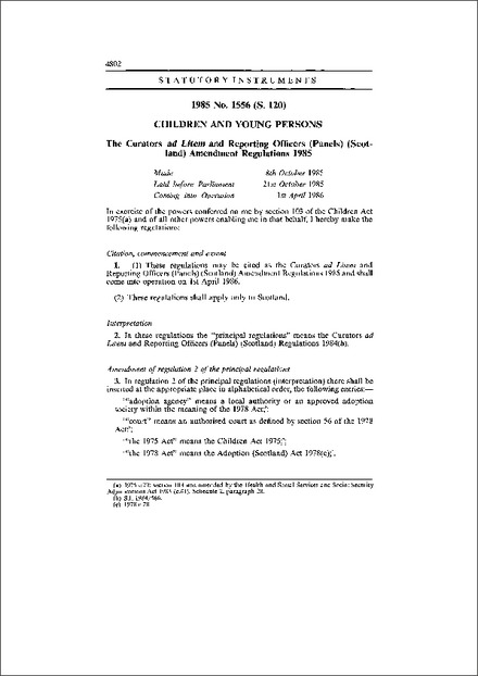 The Curators ad Litem and Reporting Officers (Panels) (Scotland) Amendment Regulations 1985