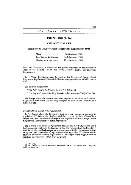 Register of County Court Judgments Regulations 1985