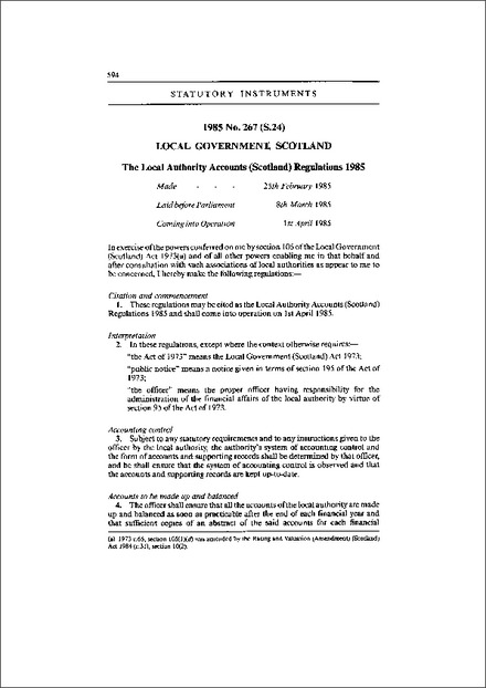 The Local Authority Accounts (Scotland) Regulations 1985