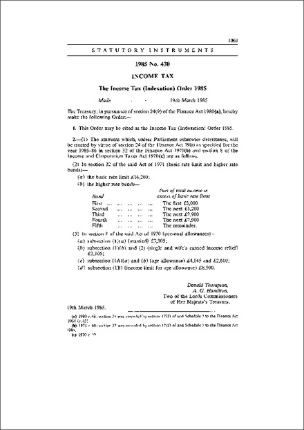 The Income Tax (Indexation) Order 1985
