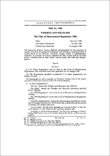 The Units of Measurement Regulations 1986