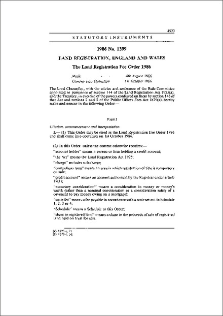 The Land Registration Fee Order 1986