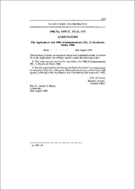 The Agriculture Act 1986 (Commencement) (No. 2) (Scotland) Order 1986