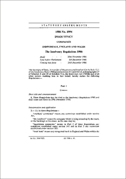 The Insolvency Regulations 1986