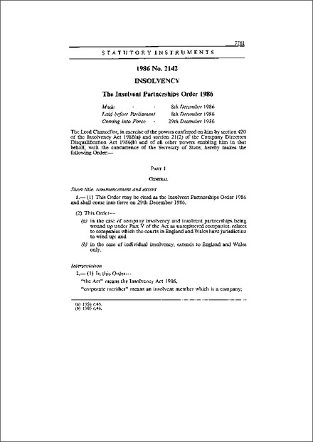 The Insolvent Partnerships Order 1986