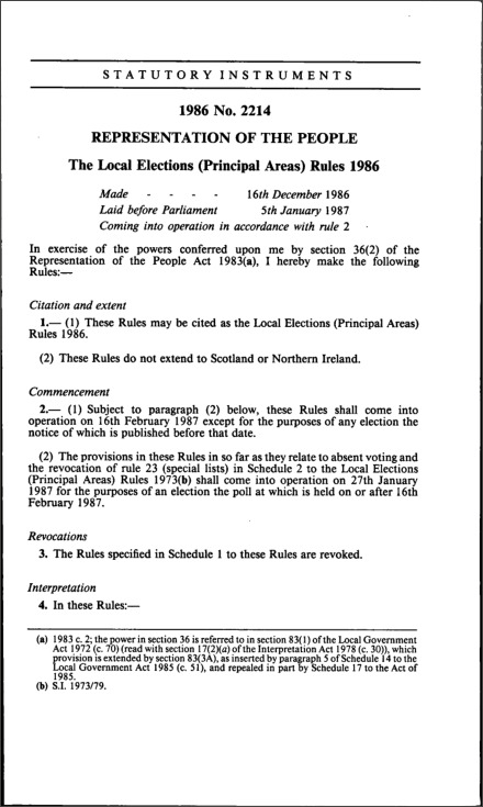 The Local Elections (Principal Areas) Rules 1986