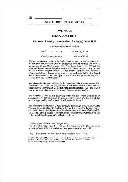 The Social Security (Contributions, Re-rating) Order 1986