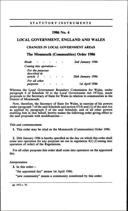 The Monmouth (Communities) Order 1986