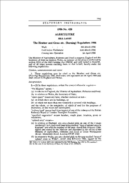 The Heather and Grass etc. (Burning) Regulations 1986