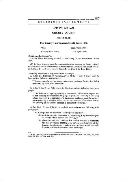 The County Court (Amendment) Rules 1986