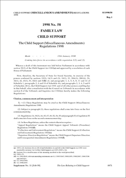 The Child Support (Miscellaneous Amendments) Regulations 1998