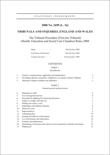 The Tribunal Procedure (First-tier Tribunal) (Health, Education and Social Care Chamber) Rules 2008