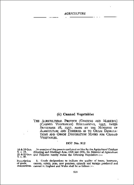 Agricultural Produce (Grading and Marking) (Canned Vegetables) Regulations 1937