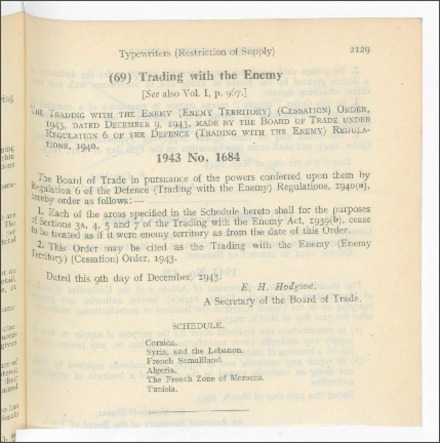 Trading with the Enemy (Enemy Territory) (Cessation) Order 1943